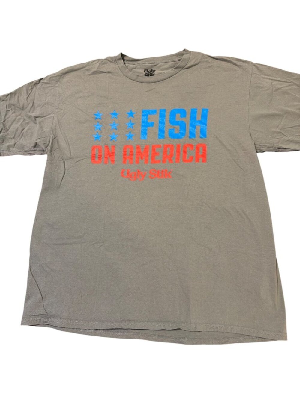 Ugly Stik Fish On America T Shirt Gray Blue Red Front Graphic Fishing Sz XL